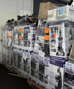 Wholesale pallet of brand-new vacuum cleaners, including upright, canister, and handheld models – perfect for retailers and bulk buyers