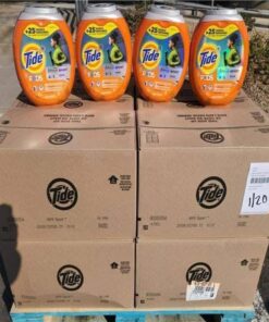 Wholesale pallet of brand-new Tide liquid laundry detergent in assorted sizes – perfect for retailers, wholesalers, and bulk buyers”